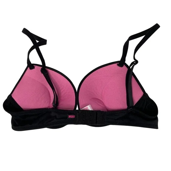 Victoria's Secret PINK Wear Everywhere Super Push Up Bra Black 34A Underwire - Picture 2 of 16